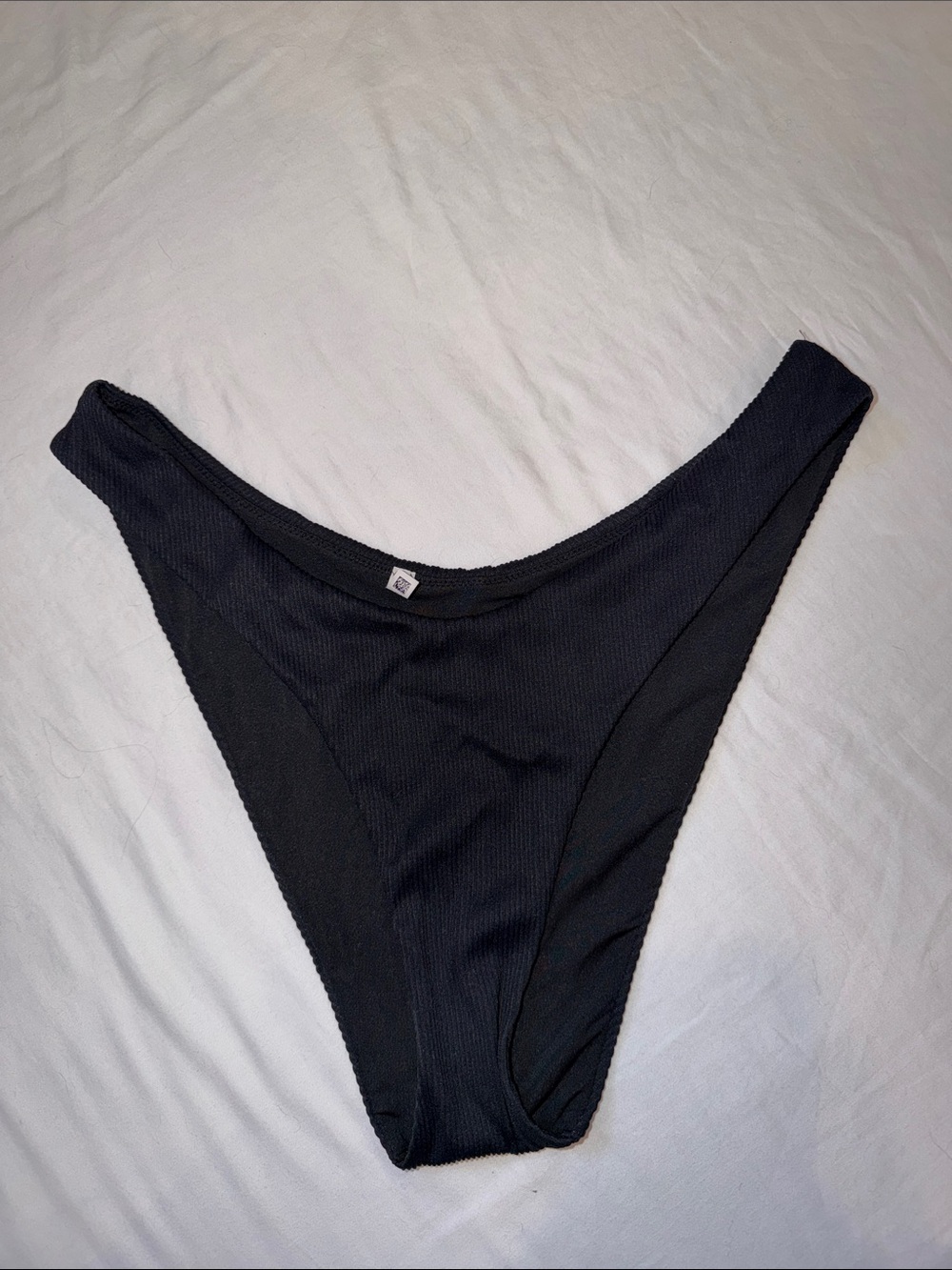aerie Black High-Cut Ribbed Bikini Bottom